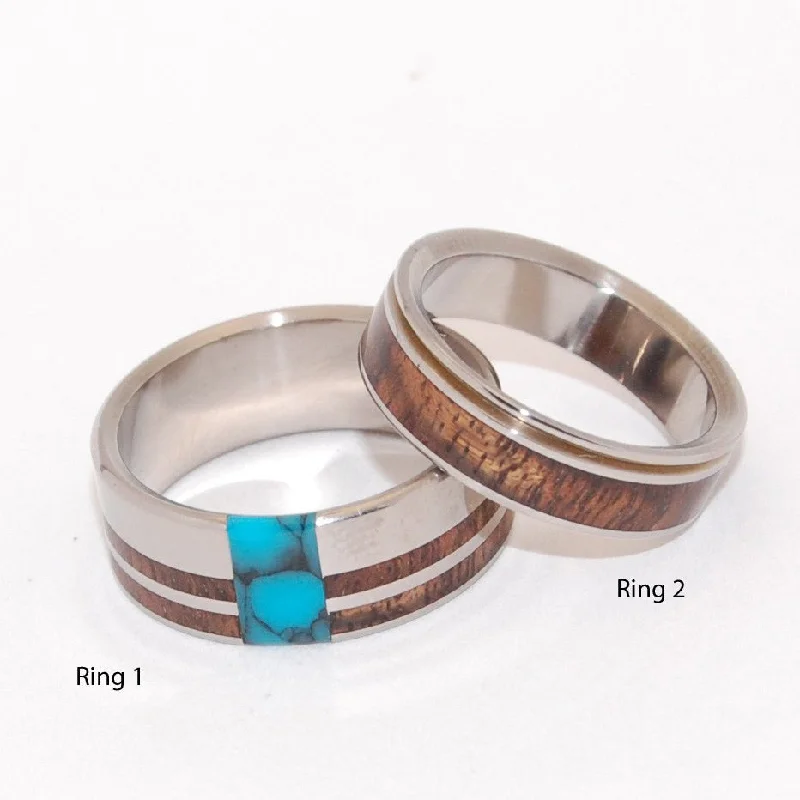 Pu'uwai & Comet | Turquoise Stone, Hawaiian Koa Wood & Titanium - Wooden Wedding Ring