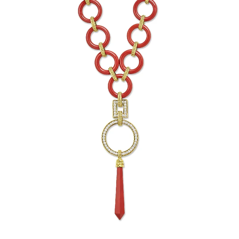 modern necklaces for women-Studio 18K Gold and Red Jasper Diamond Pendant Necklace