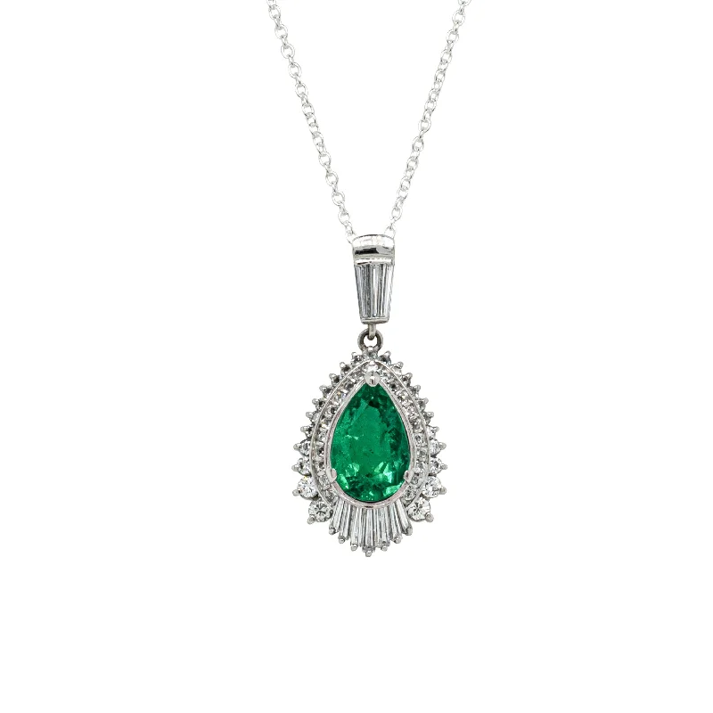 cross necklaces for women-Deja Vu Platinum 1.67ct Emerald & Diamond Pendant