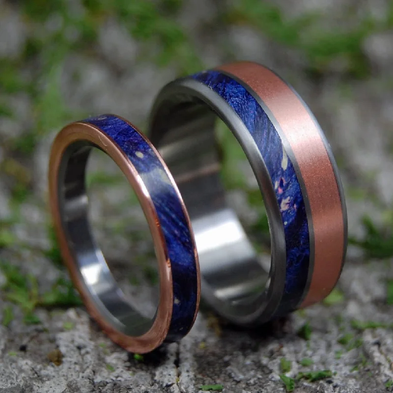 Copper Sea To Shore | Copper & Blue Box Elder - Titanium Wedding Ring Set