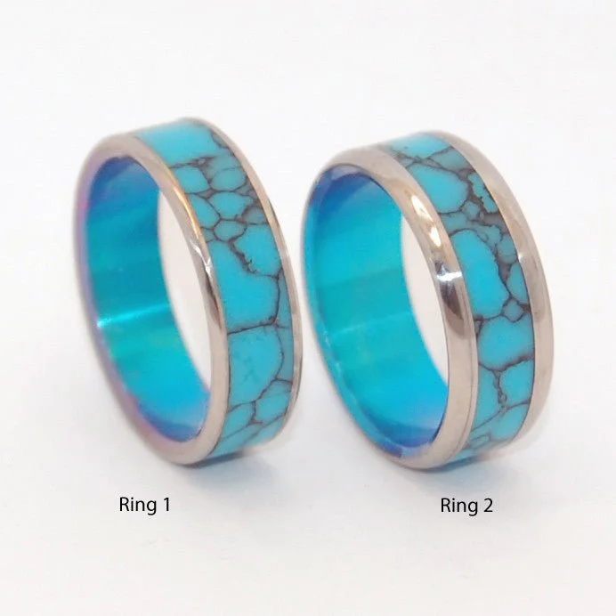 You & Me & Turquoise Sea | Turquoise Stone & Titanium - Wedding Ring Sets - Unique Wedding Ring