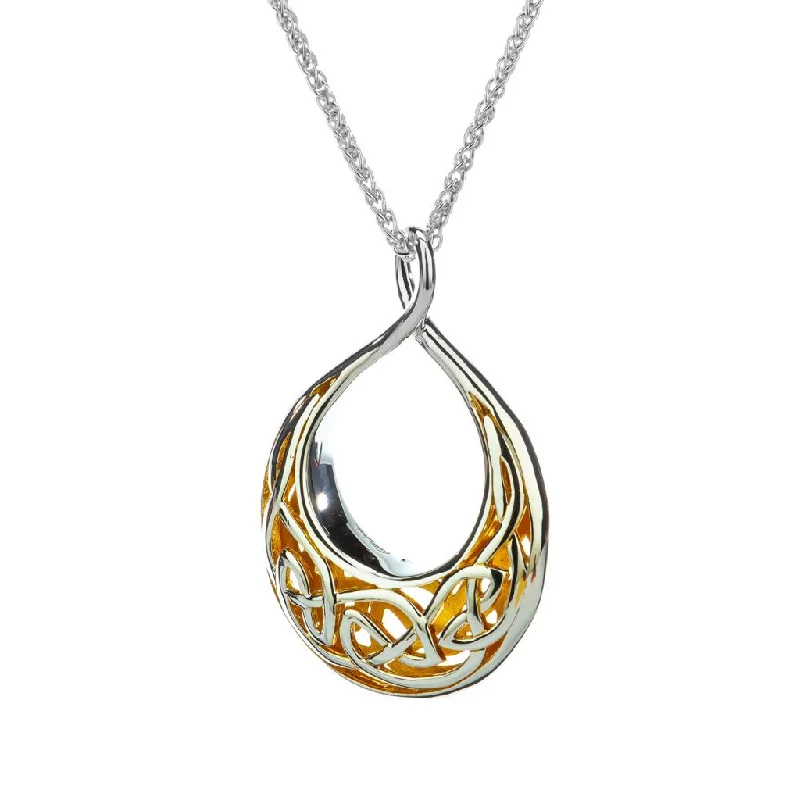 bar necklaces for women-Silver with 22k Gold Gilding Window to the Soul Teardrop Pendant Large