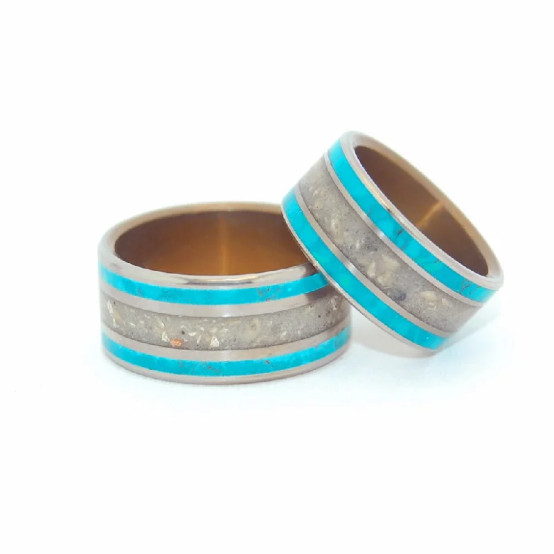 Sea Of Galilee | Israel Beach Sand & Chrysocolla Stone Unique Wedding Ring Sets