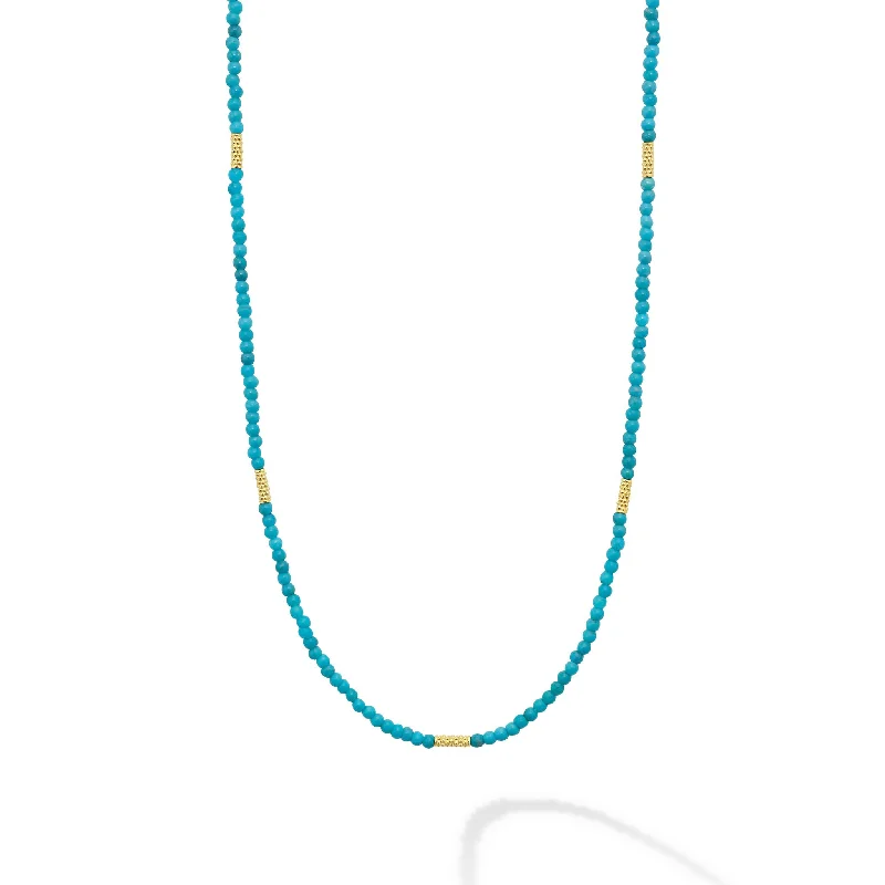 personalized family tree necklaces for women-Studio 18K Gold Turquoise Seven Station Necklace