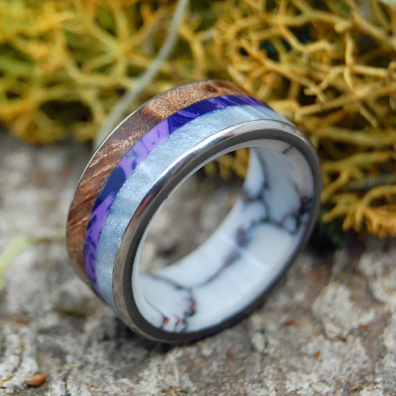 Delight | Men's Redwood Burl Wood, Stone & Titanium Wedding Ring