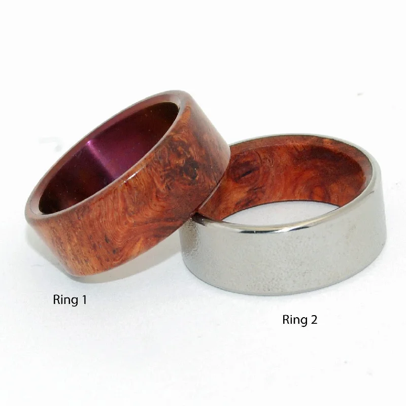 Communion Sanctum | Amboyna Wood & Titanium - Unique Wedding Ring Set