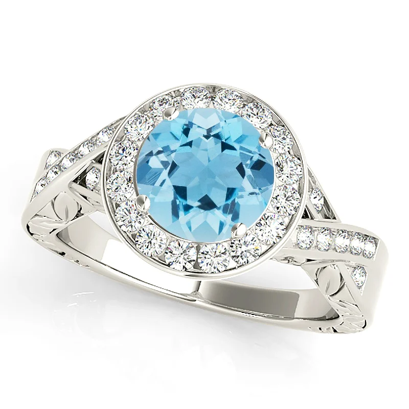 1.75 ct. Genuine Aquamarine Ring With Halo, Filigree Accent Sides