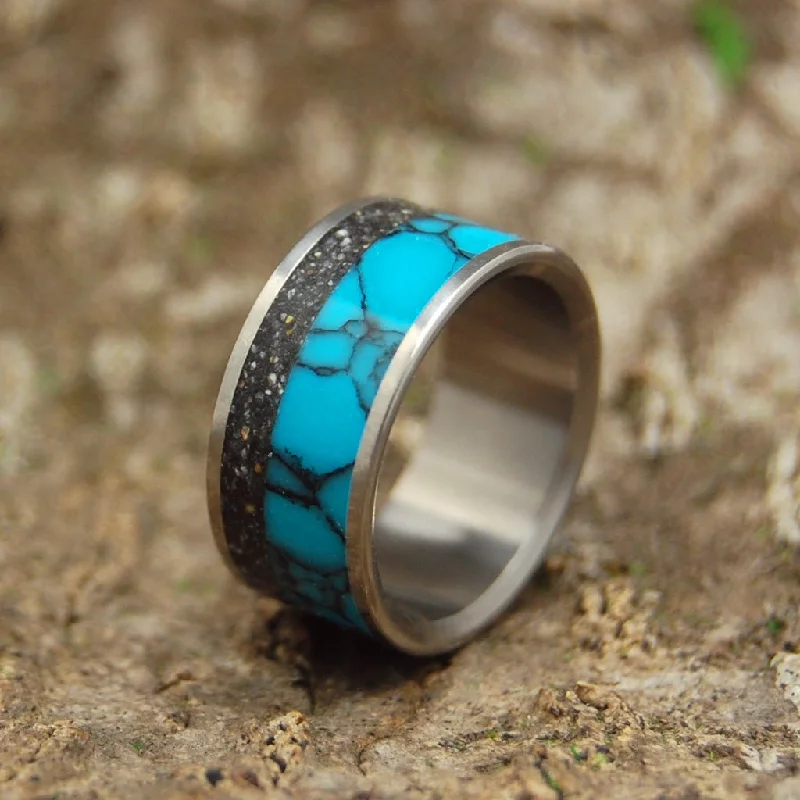 The Universe You Fill | Men's Turquoise, Black Icelandic Beach Sand & Titanium Wedding Ring