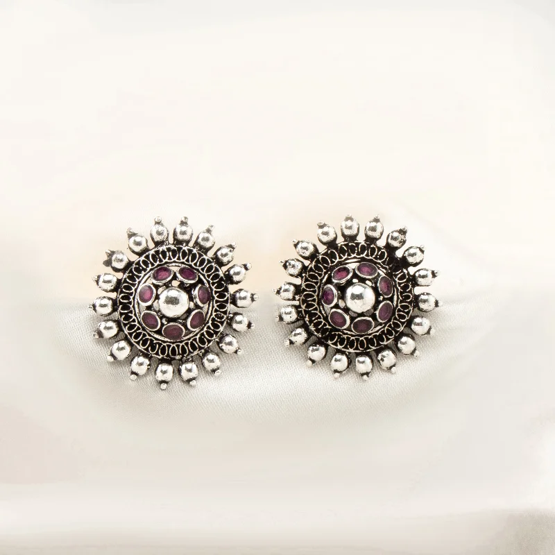 heart earrings for women-Nipura Pink Mandala Stud Earrings