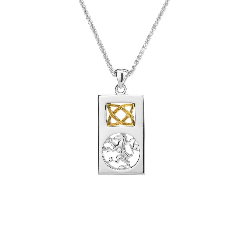 fashion necklaces for women-Silver and 10k Gold Lion Rampant Rectangle Pendant Small