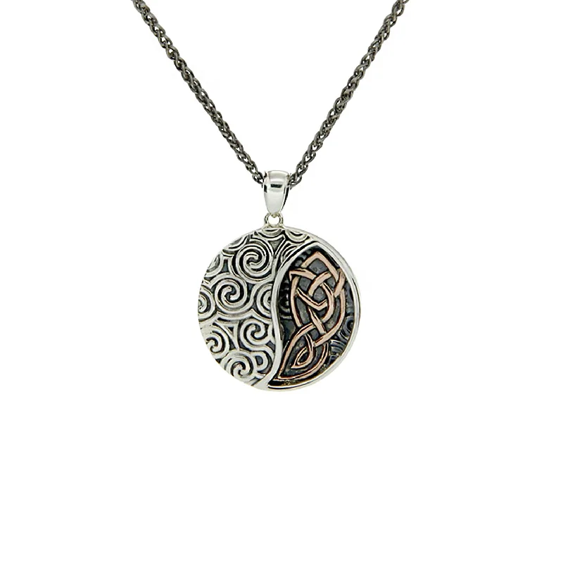 coin necklaces for women-Silver and 10k Rose Gold Celtic Spiral Pendant