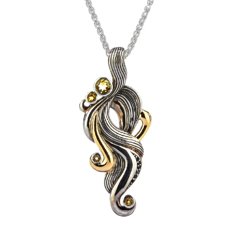 custom gold necklaces for women-Silver and 10k Gold 'Air' Element Pendant - Citrine -Black Spinel