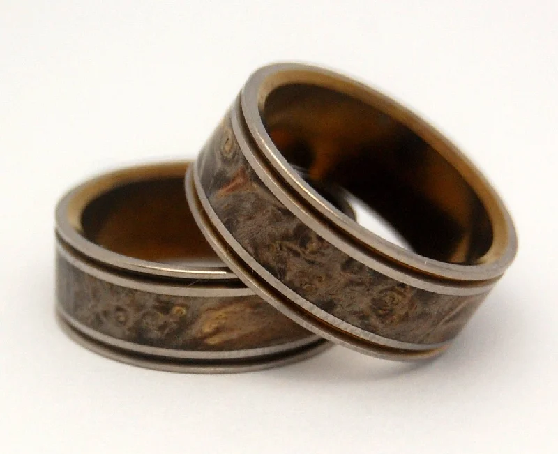 Alchemist Bronze | Box Elder Wood & Titanium Wedding Ring Set