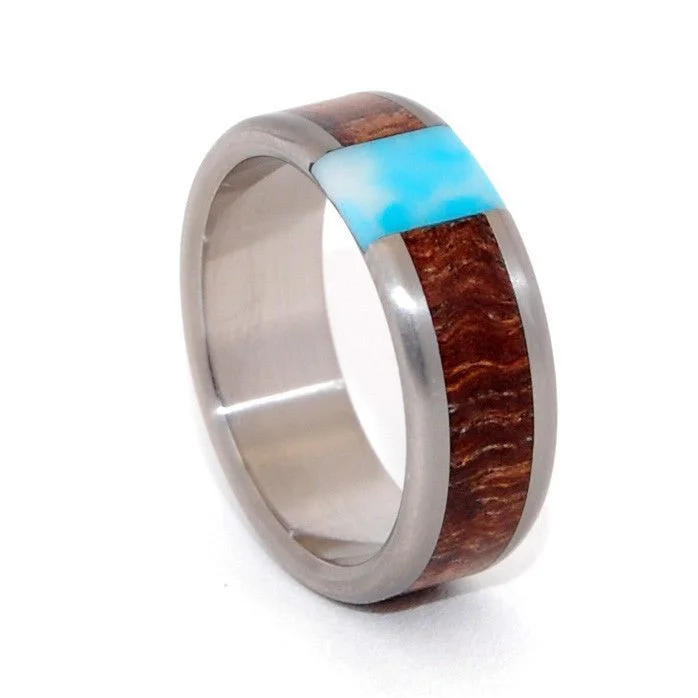 Passing Clouds | Men's Larimar Stone, Hawaiian Koa Wood & Titanium Wedding Ring