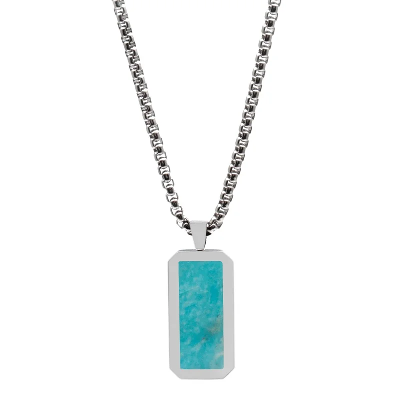 minimalist gold necklaces for women-Silver Necklace with Rectangle Amazonite Pendant