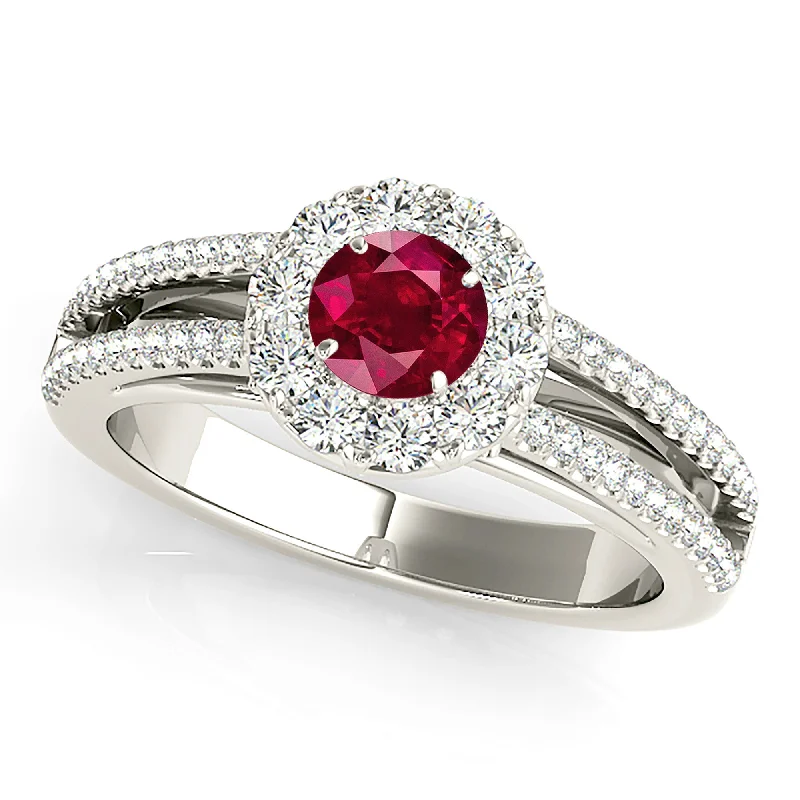 0.95 ct. Genuine Ruby Ring With Halo And Split Diamond Shank