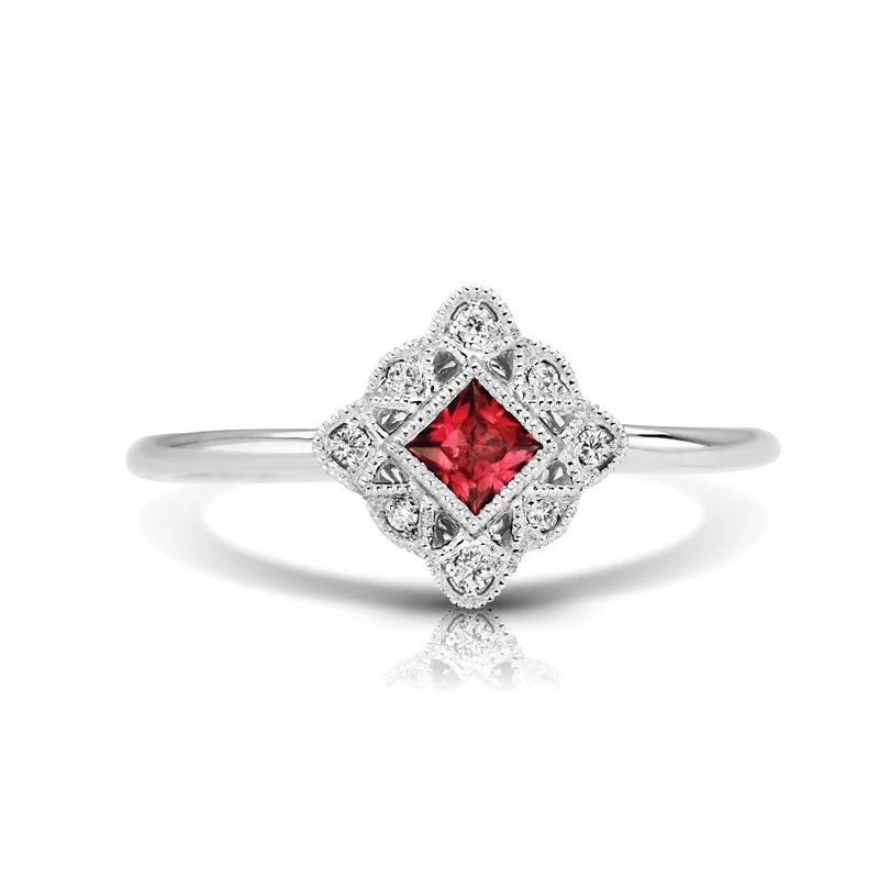 Vintage Inspired 0.15 ct. Natural Ruby Ring With Diamonds