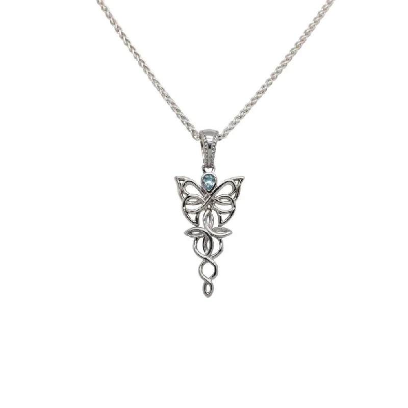 heart-shaped necklaces for women-Silver Butterfly Petite Pendant-Topaz