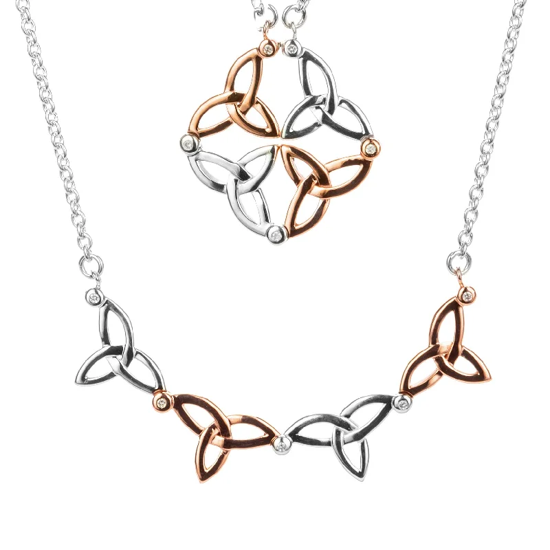 layered gold necklaces for women-Silver and 10k Yellow or Rose Gold Diamond Celtic Synergy 2-in-1 Necklace