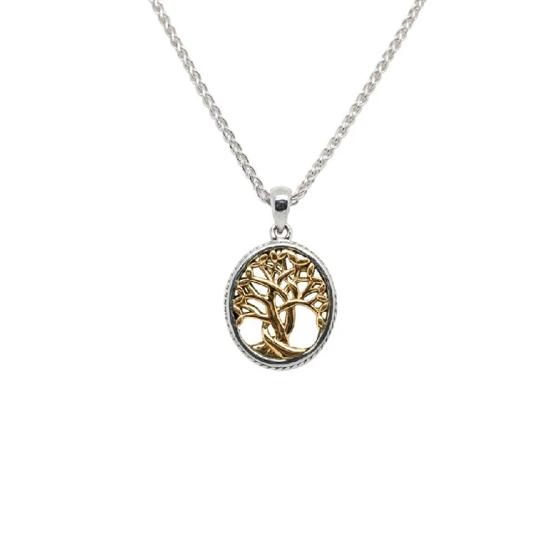 gold necklaces for women-Silver and 10k Yellow or Rose Gold Tree of Life Pendant  Petite