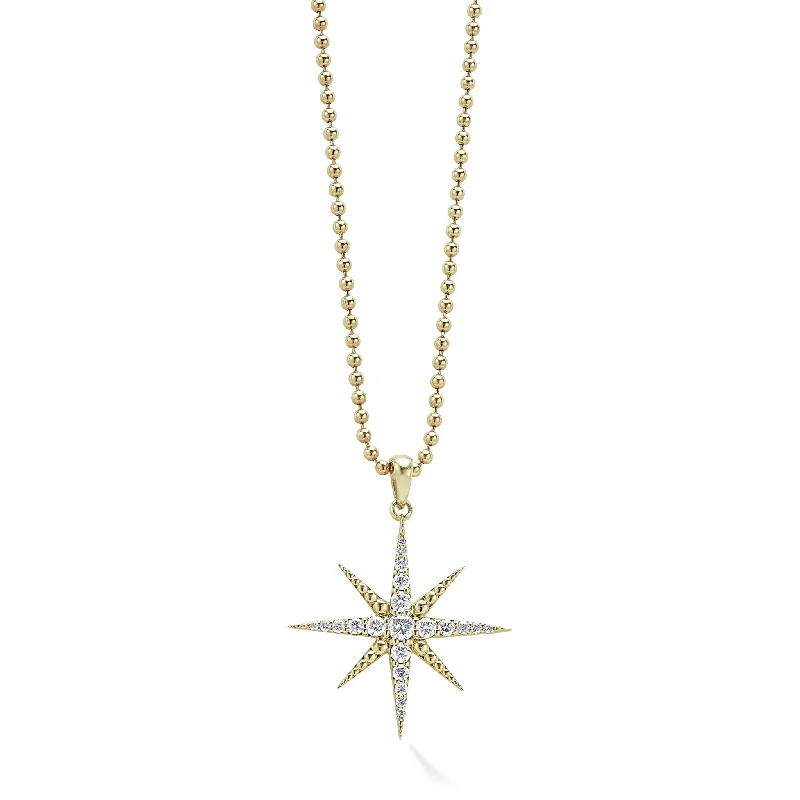 geometric necklaces for women-North Star 18K Gold Delicate Diamond Pendant Necklace