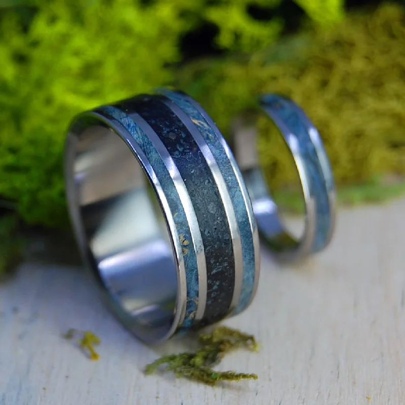 Freyja & Blue | Icelandic Volcanic Beach Sand And Lava - Unique Wedding Rings