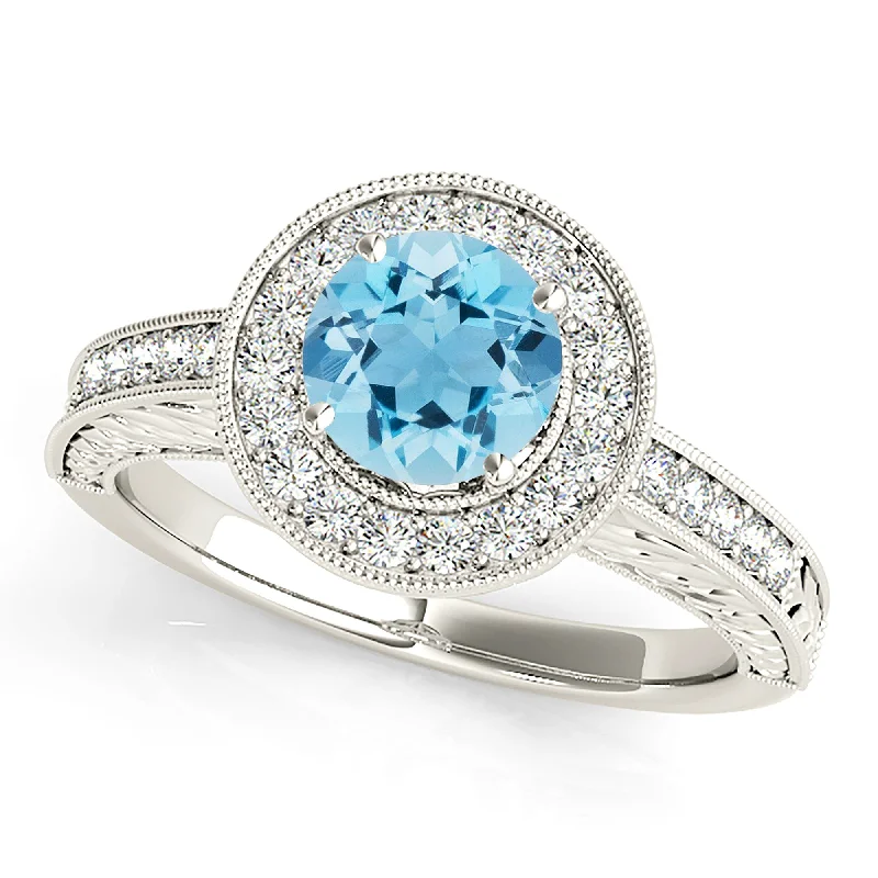 1.65 ct. Genuine Aquamarine Ring With Milgrain Halo, Filigree Diamond Shank