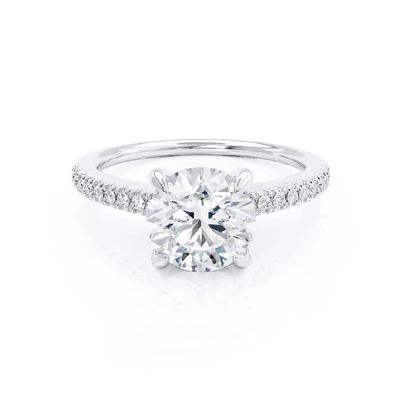 platinum solitaire engagement rings for women-CATALINA - Round Natural Diamond 18k White Gold Shoulder Set Ring