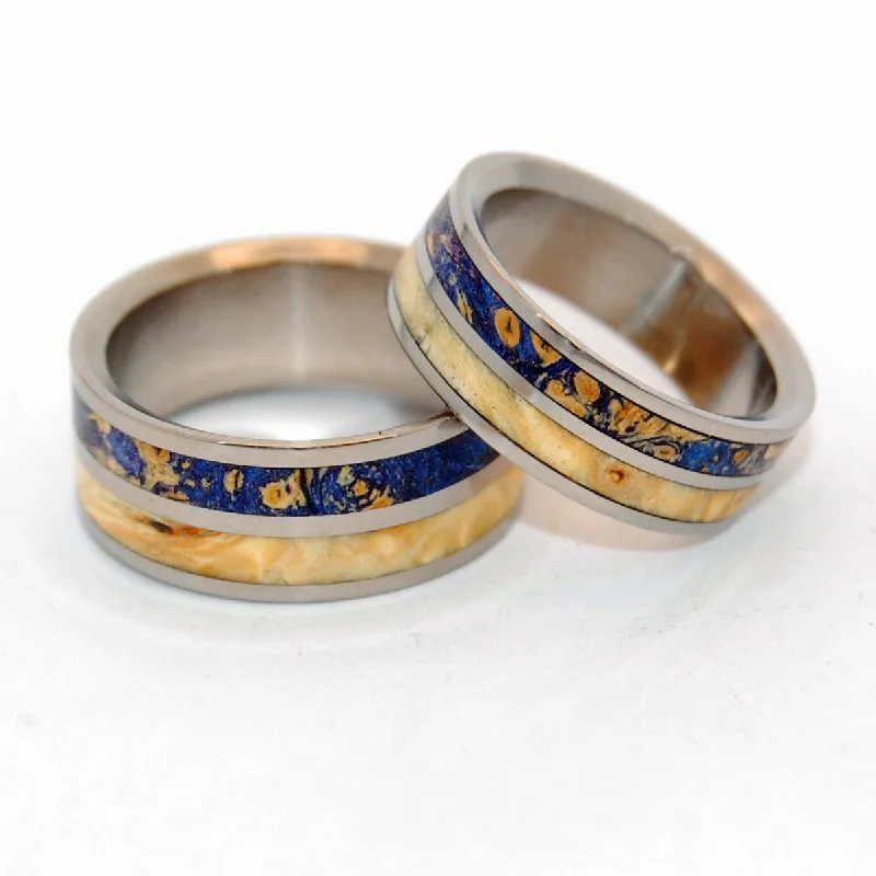 My Twin Heart | Box Elder Wood Titanium Wedding Ring Set