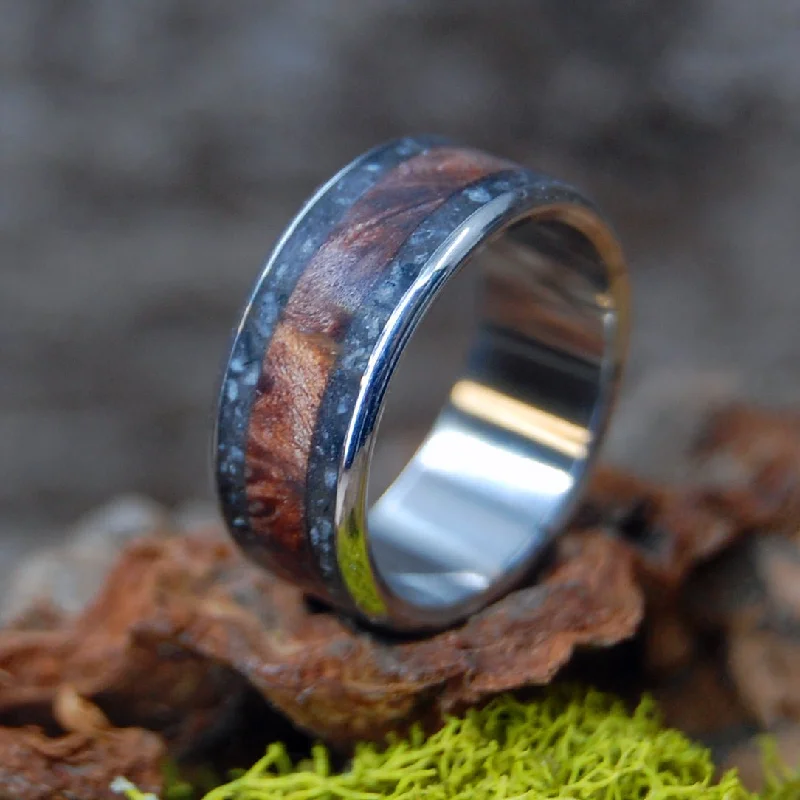 Inox Redwoods By Lake Tahoe | Men's Lake Tahoe Beach Sand, Rocks, Redwood & Inox Steel Wedding Ring