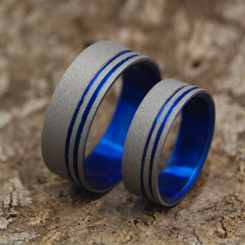 To The Future Ii | Blue Titanium - Unique Wedding Ring - Wedding Ring Set