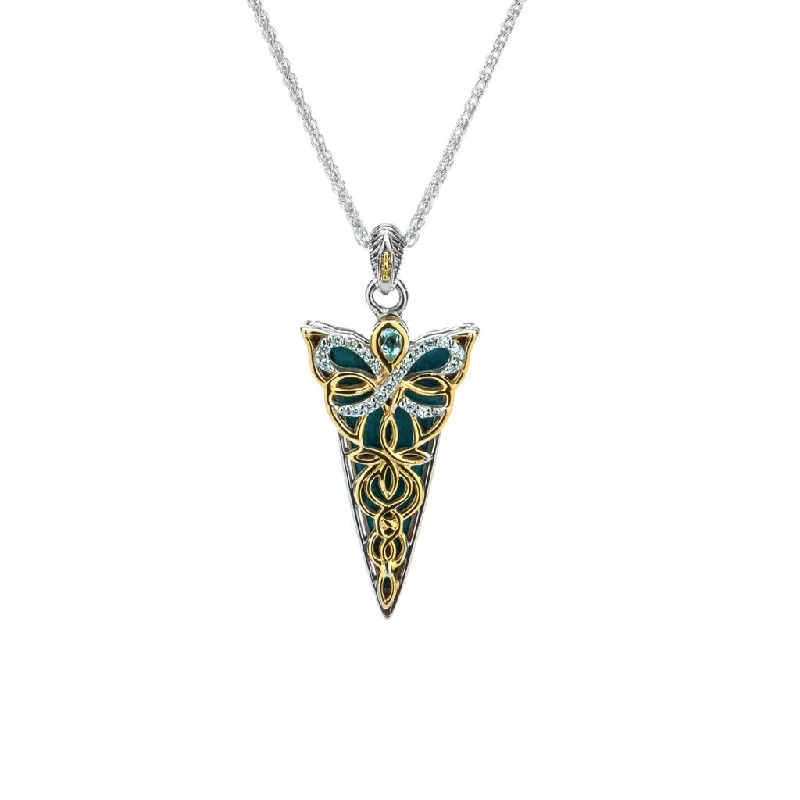 engraved necklaces for women-Silver and 10k Gold Reversible Butterfly Enamel Pendant - Topaz and Cubic Zirconia