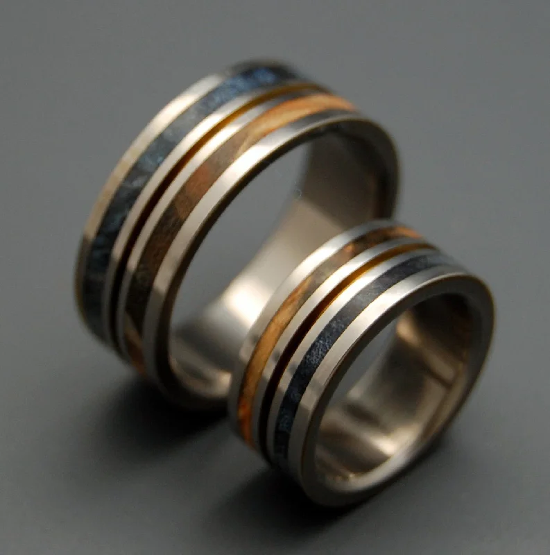 Sun & Moon | Box Elder Wood & Titanium - Unique Wedding Ring Set