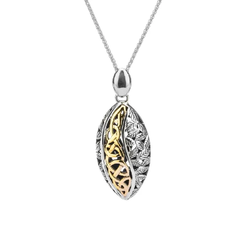 silver heart necklaces for women-Silver and 10k  Yellow or Rose Gold Eternity Leaf Pendant