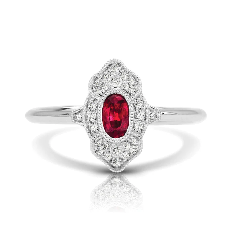 Vintage Inspired 0.35 ct. Natural Ruby Ring With Diamonds