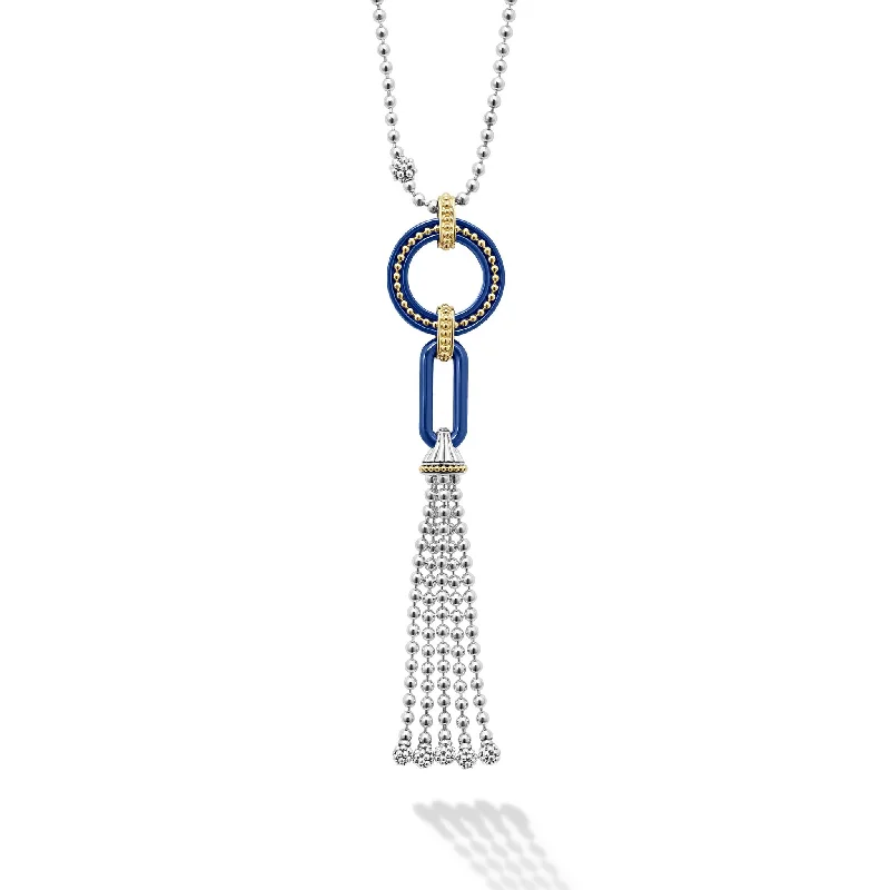 birthday gift necklaces for women-Blue Caviar Ultramarine Ceramic Tassel Pendant Necklace