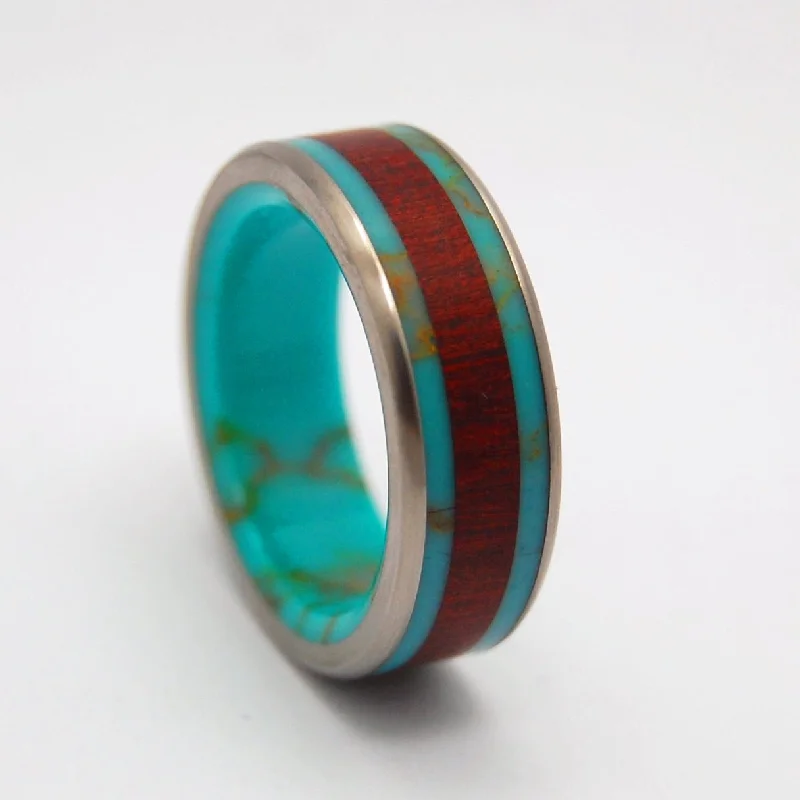 Blood & Gold | Men's Tibetan Turquoise, Blood Wood & Titanium Wedding Ring