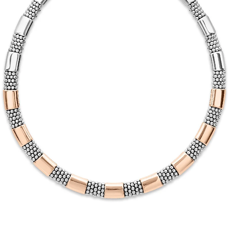 fashion-forward necklaces for women-High Bar Rose Gold Station Caviar Necklace | 12mm