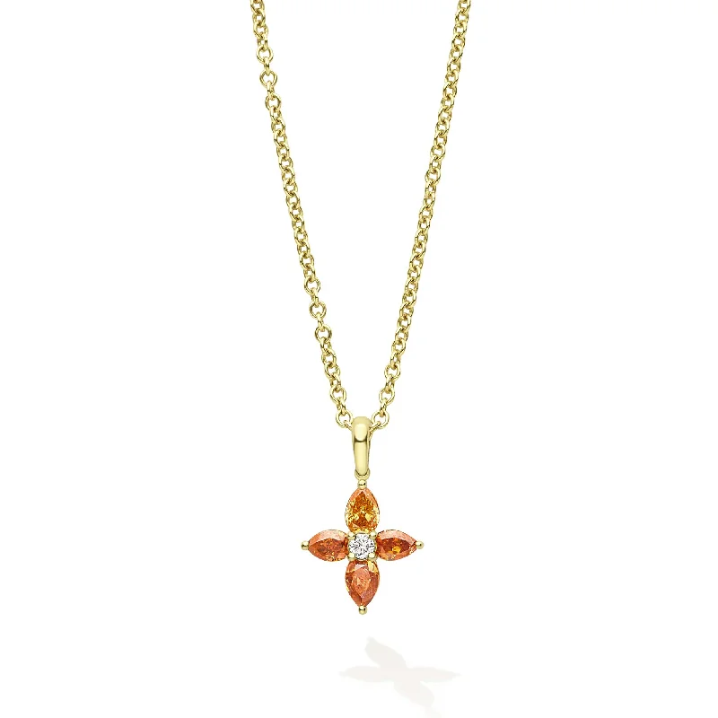 cubic zirconia necklaces for women-Studio 18K Gold Orange Sapphire and Diamond Flower Pendant Necklace