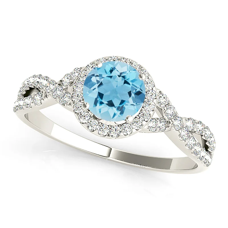 1.10 ct. Genuine Aquamarine Ring With  Halo And Delicate Diamond Twist Band