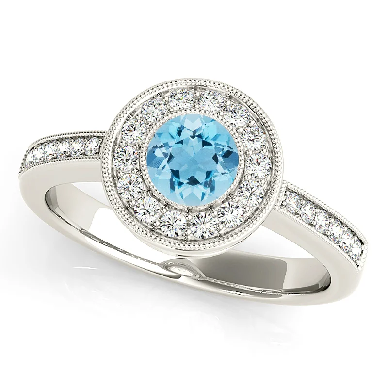 1.00 ct. Genuine Aquamarine Ring With Milgrain Bezel Halo