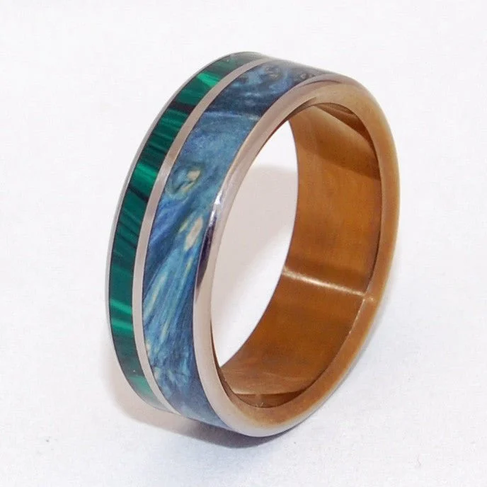 Antigone | Men's Malachite Stone, Wood & Titanium Wedding Ring