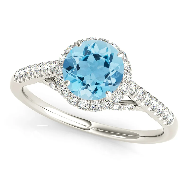 1.10 ct. Genuine Aquamarine Ring With Halo and  Fancy Diamond Bridge Underneath