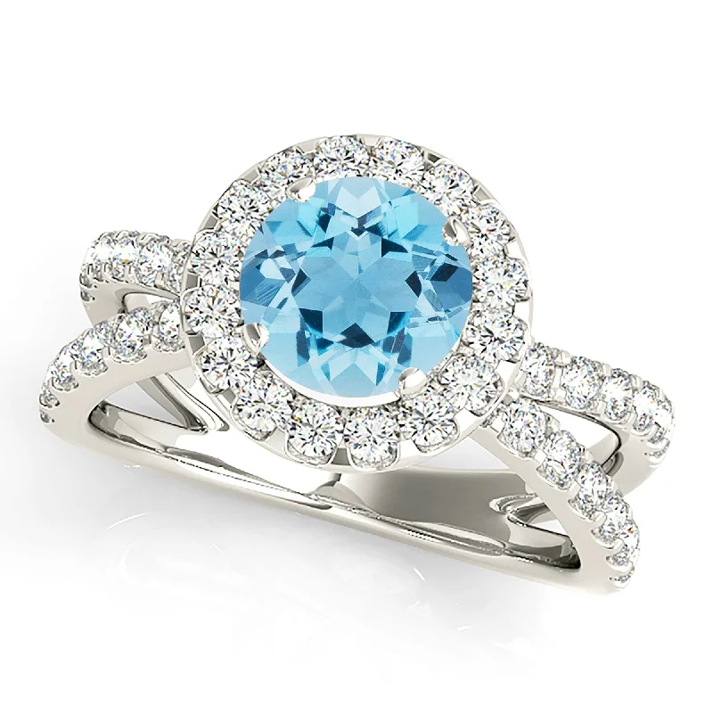 1.75 ct. Genuine Aquamarine Ring With Halo And Criss-Cross Split Band