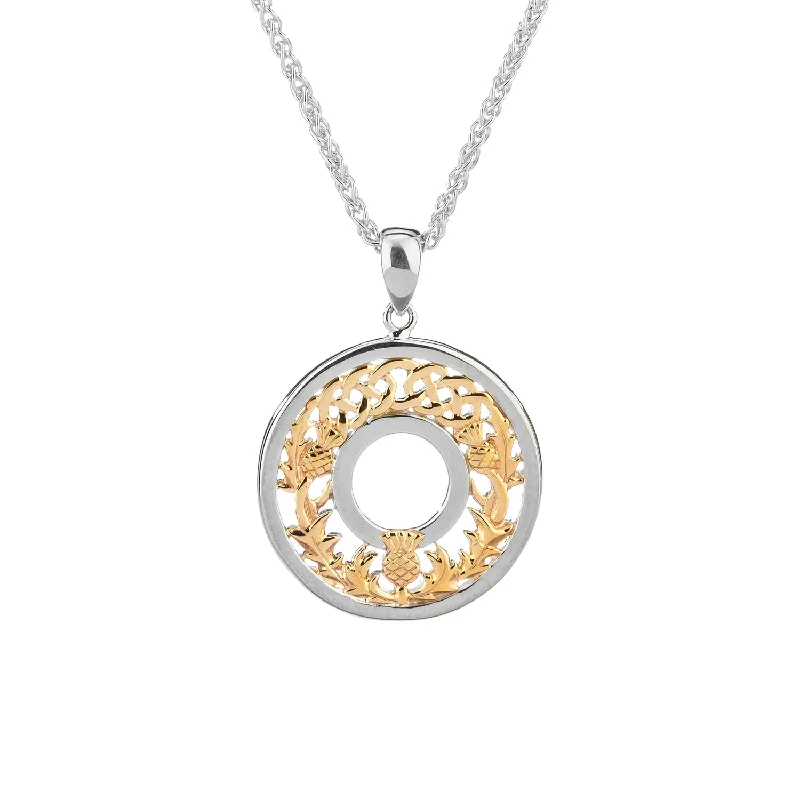 elegant chain necklaces for women-Silver and 10k Gold Thistle Pendant