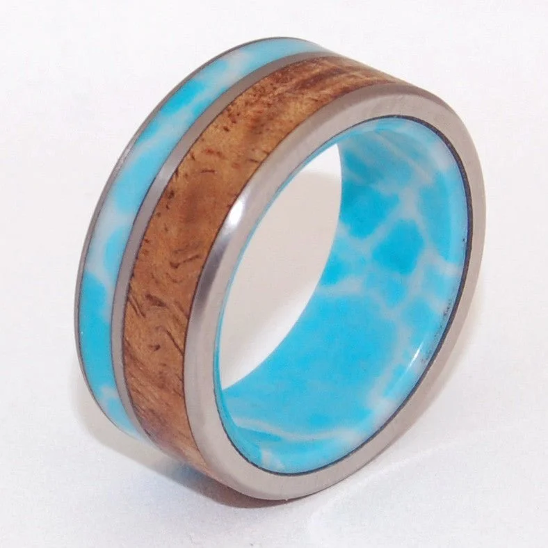 Liina Terra | Men's Larimar Stone, Koa Wood & Titanium Wedding Ring