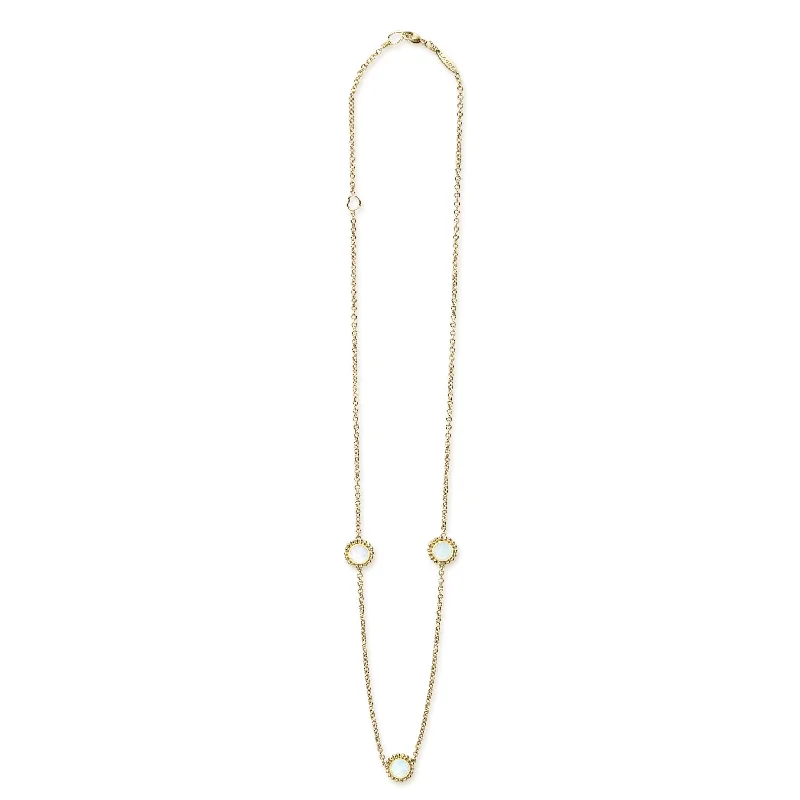 gold chain necklaces for women-Covet Three Station Round Mother of Pearl Necklace