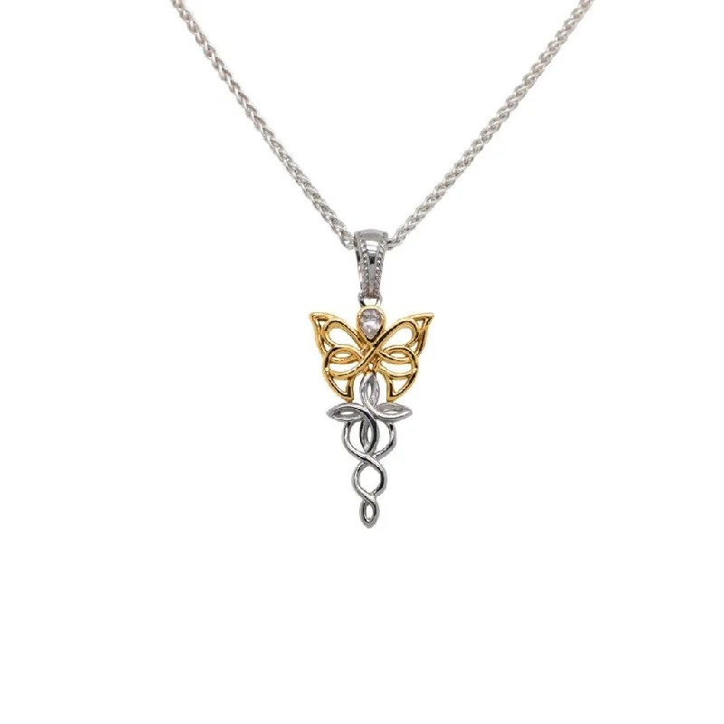 delicate necklaces for women-Silver and 10k Yellow or Rose Gold Butterfly Petite Pendant -Cubic Zirconia