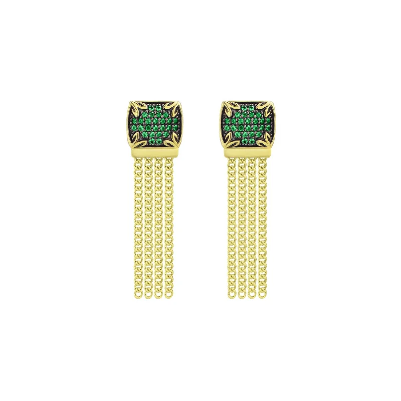 floral earrings for women-Possibility Pavé Tassel Earring Short - 18K Gold Vermeil + CZ Vert