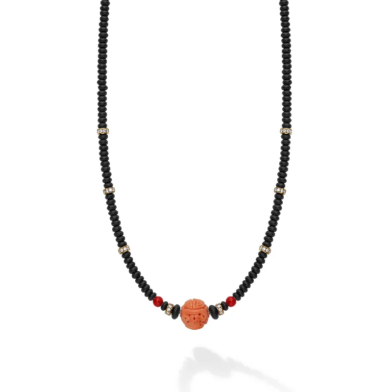 wedding pendant necklaces for women-Studio Coral and Onyx Diamond Beaded Necklace